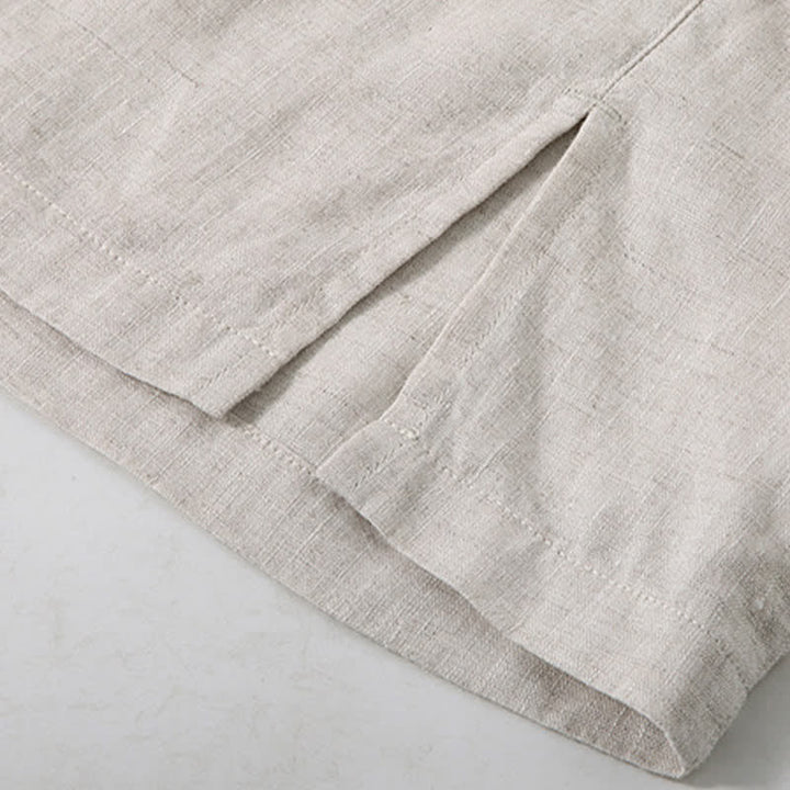 Buddha Stones Summer Minimalist Button-Up Side Slit Solid Linen Men's Short Sleeve Shirt - image 5
