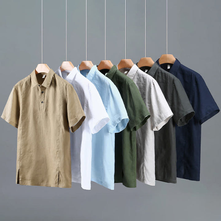 Buddha Stones Summer Minimalist Button-Up Side Slit Solid Linen Men's Short Sleeve Shirt - image 13