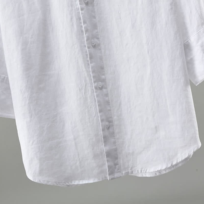 Buddha Stones Spring Minimalist Button-Up Solid Linen Men's Three-Quarter Sleeve Shirt - image 5
