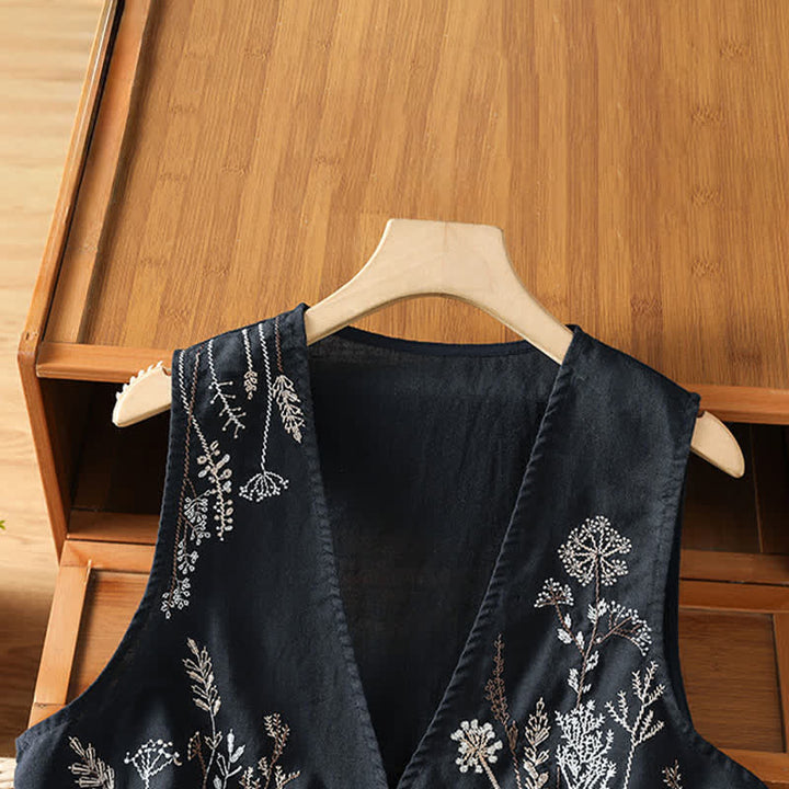 Buddha Stones Summer Embroidery Floral Women's Sleeveless Shirts With Pockets - image 10
