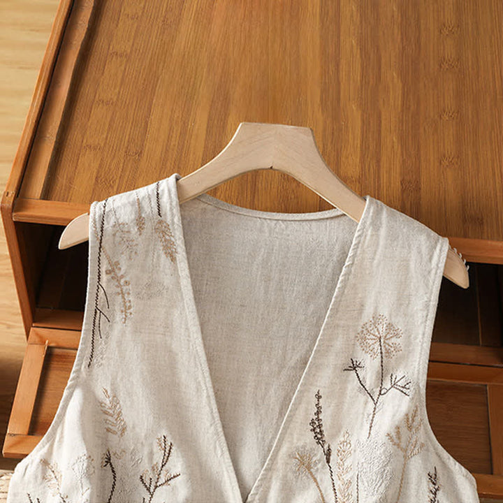 Buddha Stones Summer Embroidery Floral Women's Sleeveless Shirts With Pockets - image 2