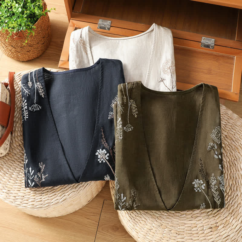 Buddha Stones Summer Embroidery Floral Women's Sleeveless Shirts With Pockets - image 21
