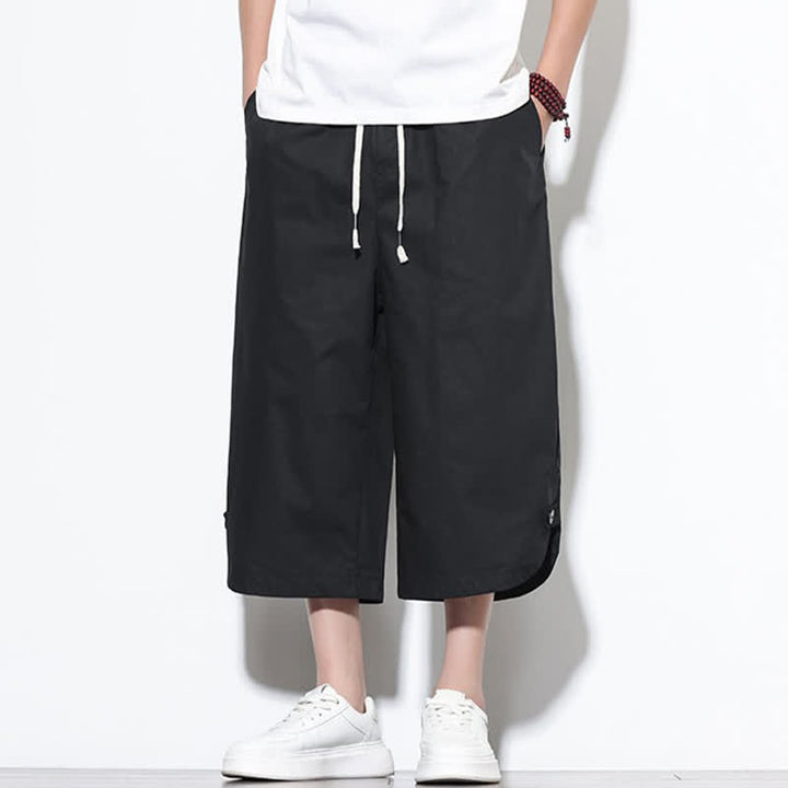 Buddha Stones Summer Casual Drawstring Side Slit Solid Cotton Men's Harem Pants With Pockets - image 10