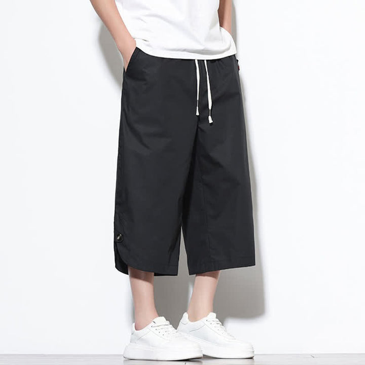 Buddha Stones Summer Casual Drawstring Side Slit Solid Cotton Men's Harem Pants With Pockets - image 13