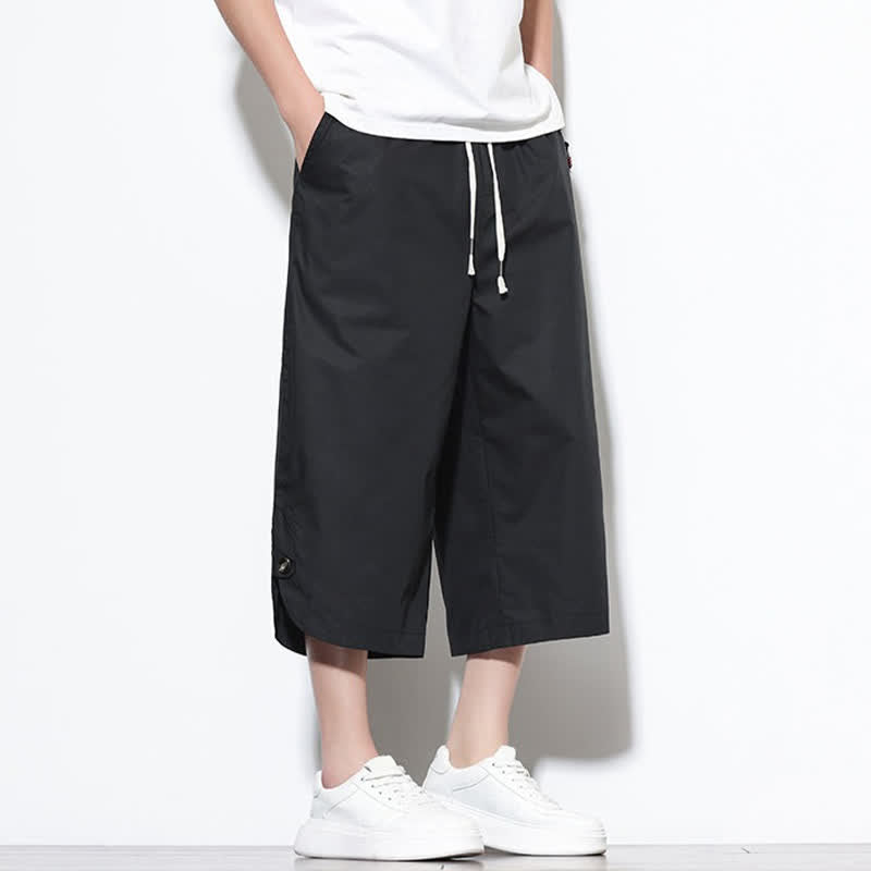 Buddha Stones Summer Casual Drawstring Side Slit Solid Cotton Men's Harem Pants With Pockets - image 13
