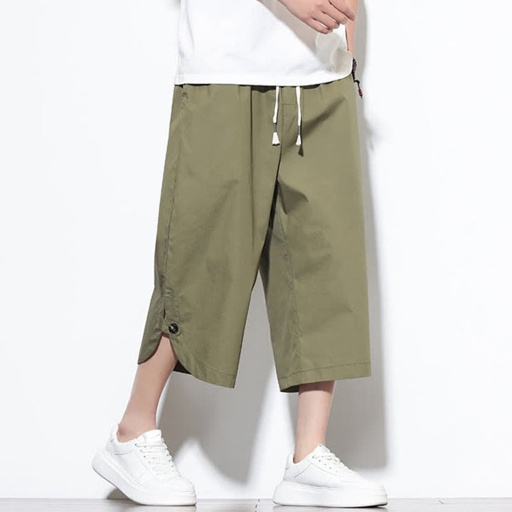 Buddha Stones Summer Casual Drawstring Side Slit Solid Cotton Men's Harem Pants With Pockets - image 6
