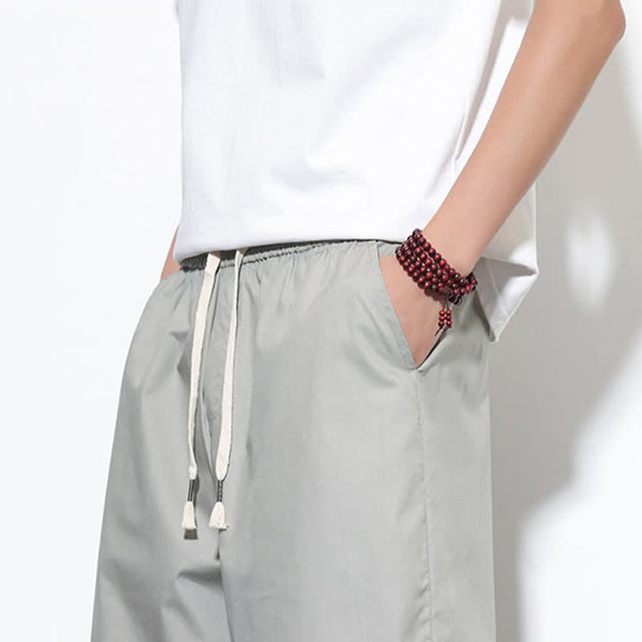 Buddha Stones Summer Casual Drawstring Side Slit Solid Cotton Men's Harem Pants With Pockets - image 28