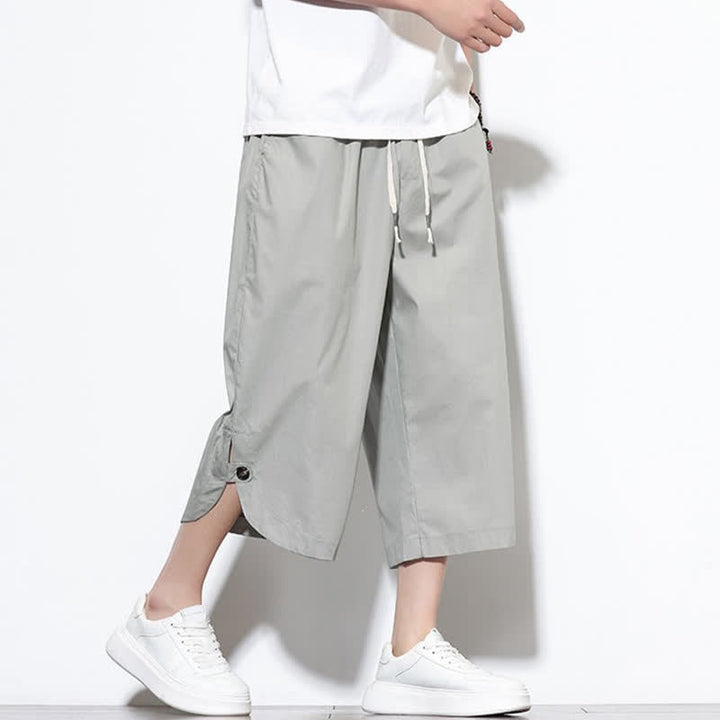 Buddha Stones Summer Casual Drawstring Side Slit Solid Cotton Men's Harem Pants With Pockets - image 21