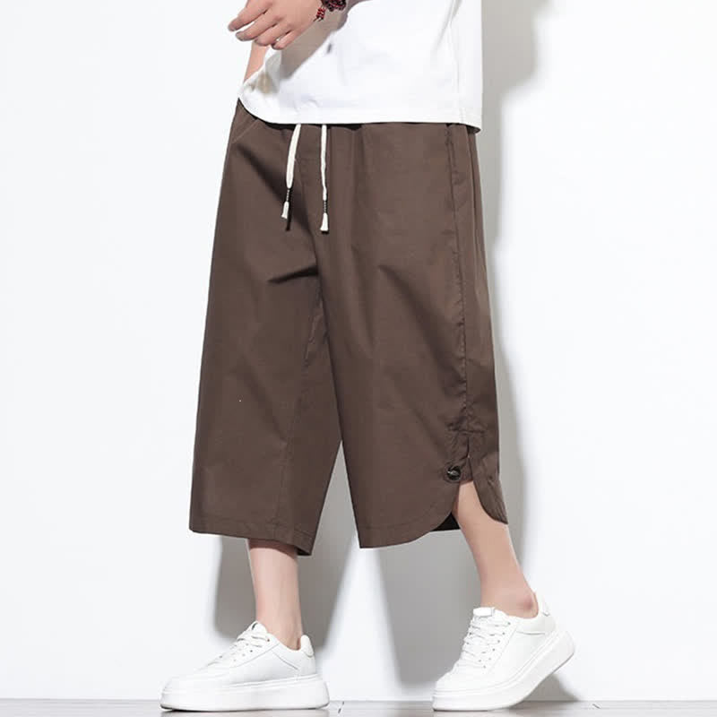 Buddha Stones Summer Casual Drawstring Side Slit Solid Cotton Men's Harem Pants With Pockets - image 35