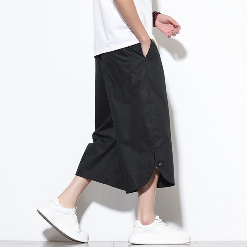 Buddha Stones Summer Casual Drawstring Side Slit Solid Cotton Men's Harem Pants With Pockets - image 16