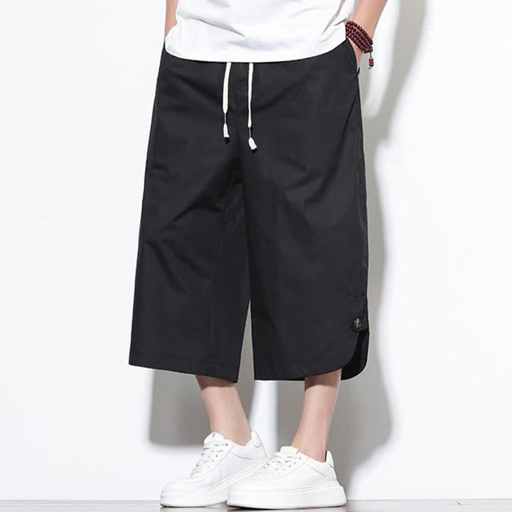 Buddha Stones Summer Casual Drawstring Side Slit Solid Cotton Men's Harem Pants With Pockets - image 15
