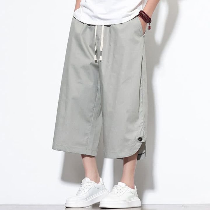 Buddha Stones Summer Casual Drawstring Side Slit Solid Cotton Men's Harem Pants With Pockets - image 24