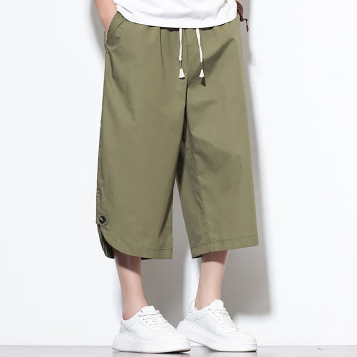 Buddha Stones Summer Casual Drawstring Side Slit Solid Cotton Men's Harem Pants With Pockets - image 7