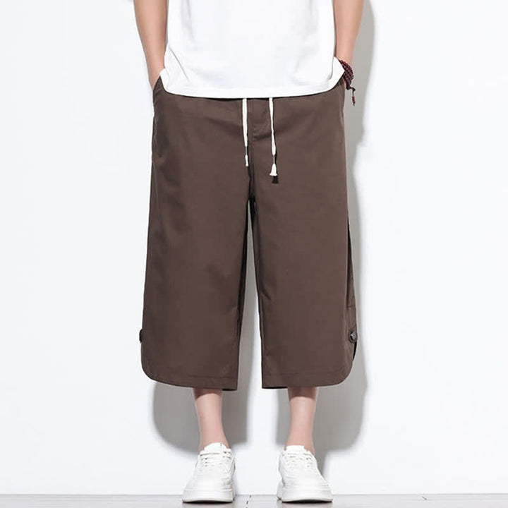 Buddha Stones Summer Casual Drawstring Side Slit Solid Cotton Men's Harem Pants With Pockets - image 32