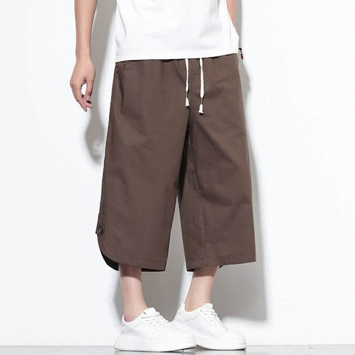 Buddha Stones Summer Casual Drawstring Side Slit Solid Cotton Men's Harem Pants With Pockets - image 39