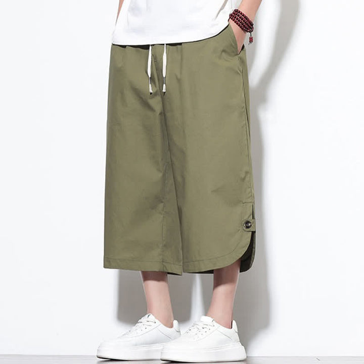 Buddha Stones Summer Casual Drawstring Side Slit Solid Cotton Men's Harem Pants With Pockets - image 1
