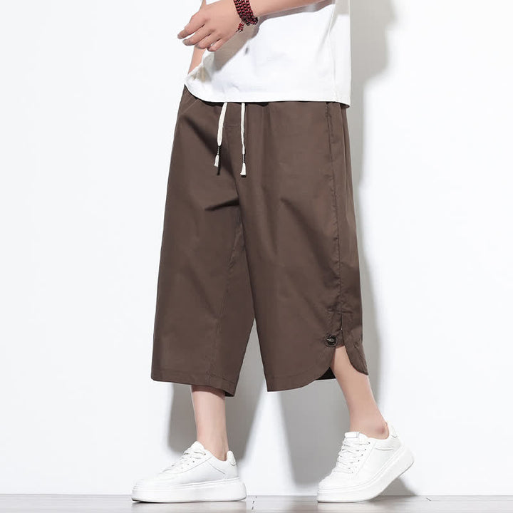 Buddha Stones Summer Casual Drawstring Side Slit Solid Cotton Men's Harem Pants With Pockets - SaddleBrown - US/UK/AU46，EU56 (5XL) - image 31