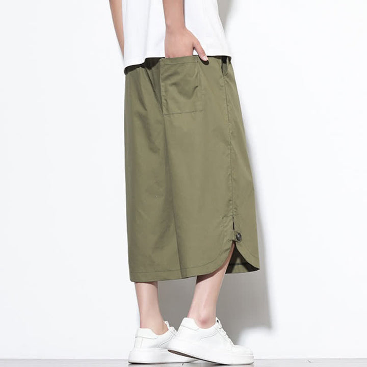 Buddha Stones Summer Casual Drawstring Side Slit Solid Cotton Men's Harem Pants With Pockets - image 2