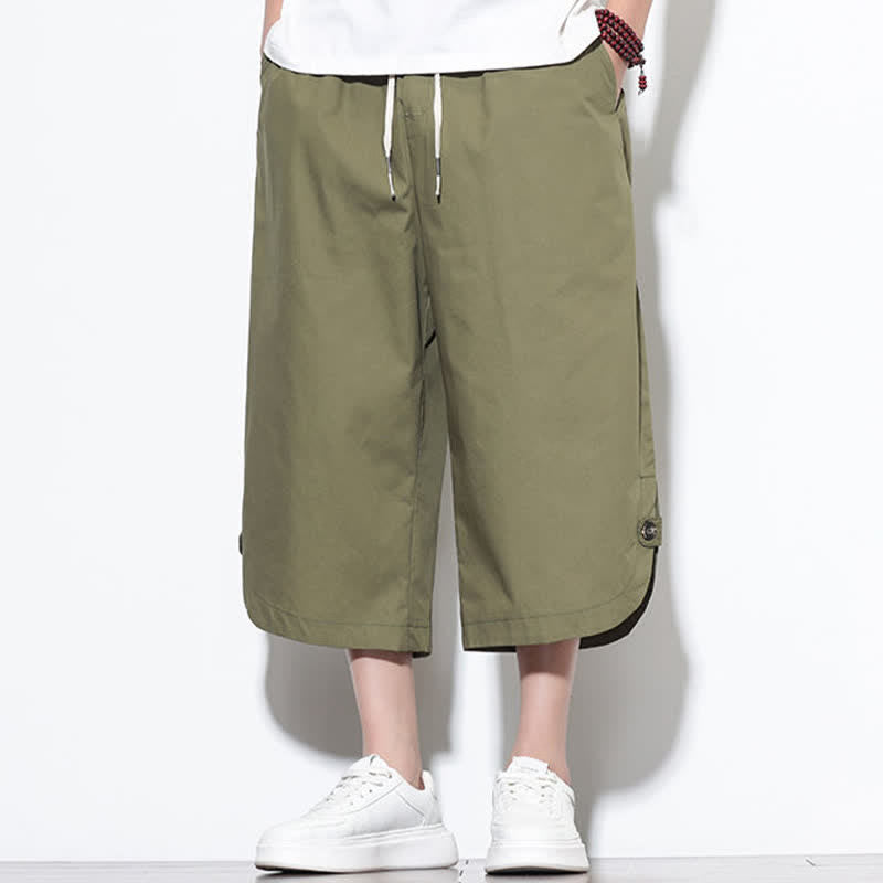 Buddha Stones Summer Casual Drawstring Side Slit Solid Cotton Men's Harem Pants With Pockets - image 3