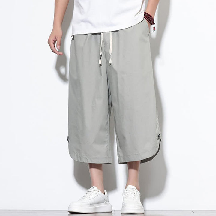 Buddha Stones Summer Casual Drawstring Side Slit Solid Cotton Men's Harem Pants With Pockets - image 22