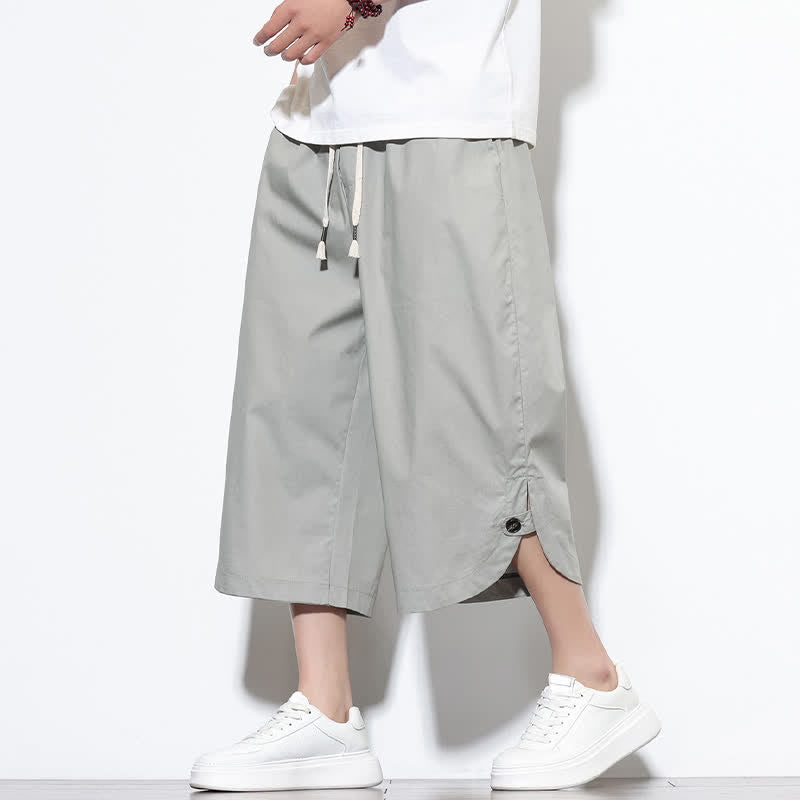 Buddha Stones Summer Casual Drawstring Side Slit Solid Cotton Men's Harem Pants With Pockets - LightGray - US/UK/AU46，EU56 (5XL) - image 18