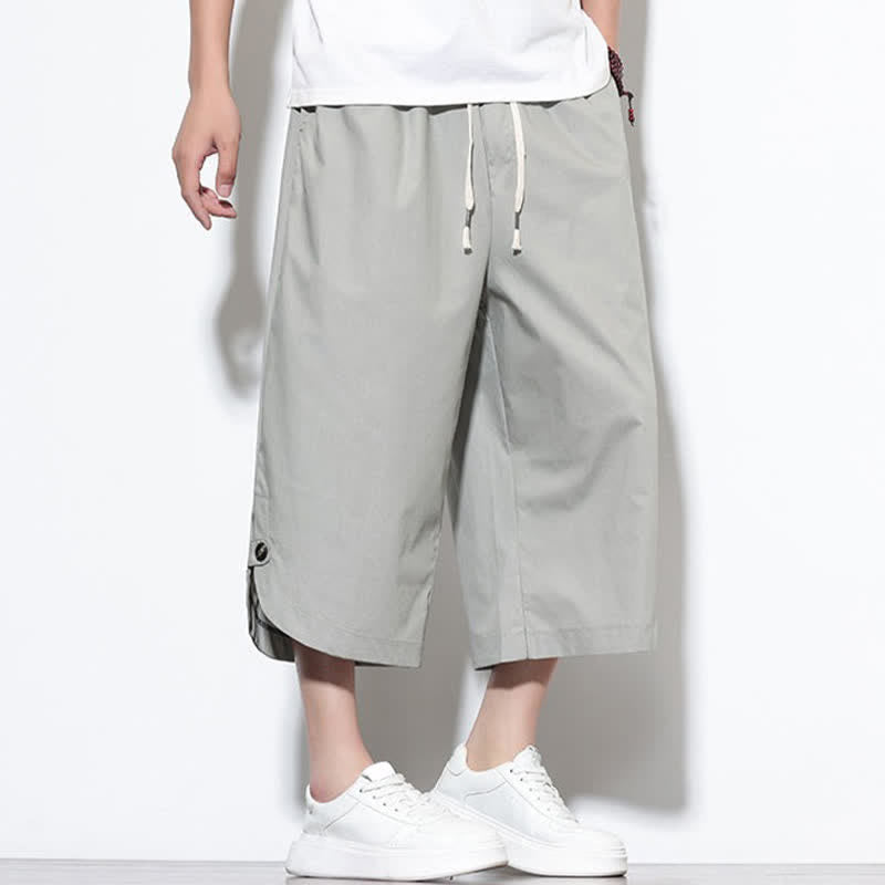 Buddha Stones Summer Casual Drawstring Side Slit Solid Cotton Men's Harem Pants With Pockets - image 25
