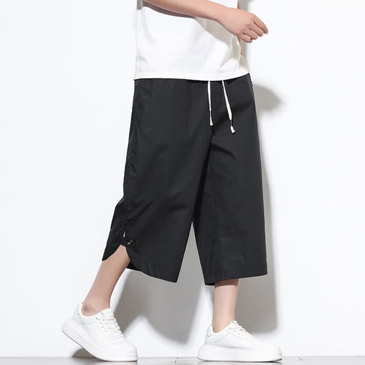 Buddha Stones Summer Casual Drawstring Side Slit Solid Cotton Men's Harem Pants With Pockets - image 17