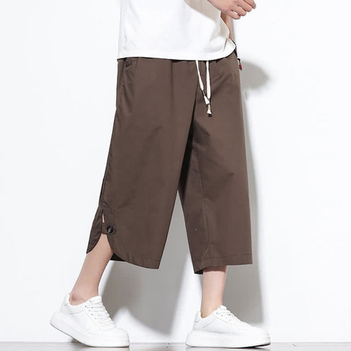 Buddha Stones Summer Casual Drawstring Side Slit Solid Cotton Men's Harem Pants With Pockets - image 37