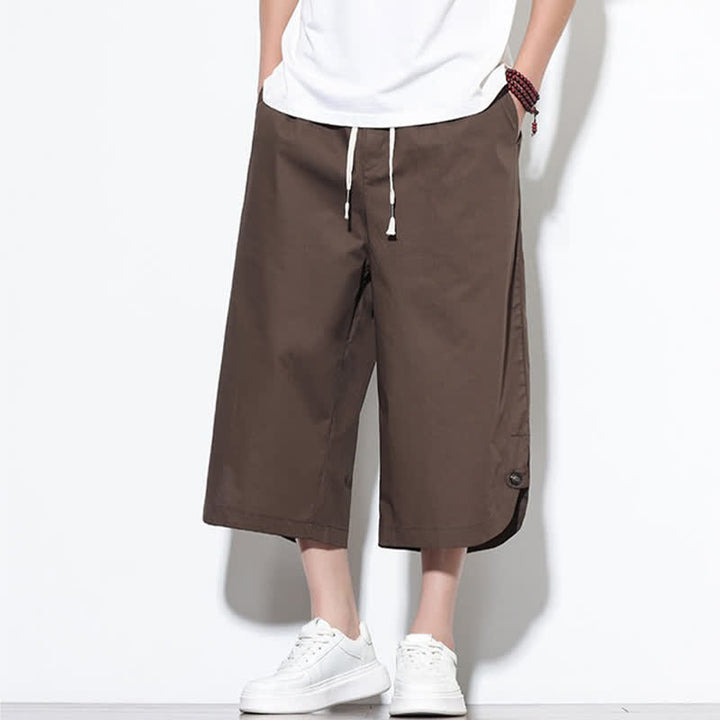Buddha Stones Summer Casual Drawstring Side Slit Solid Cotton Men's Harem Pants With Pockets - image 36