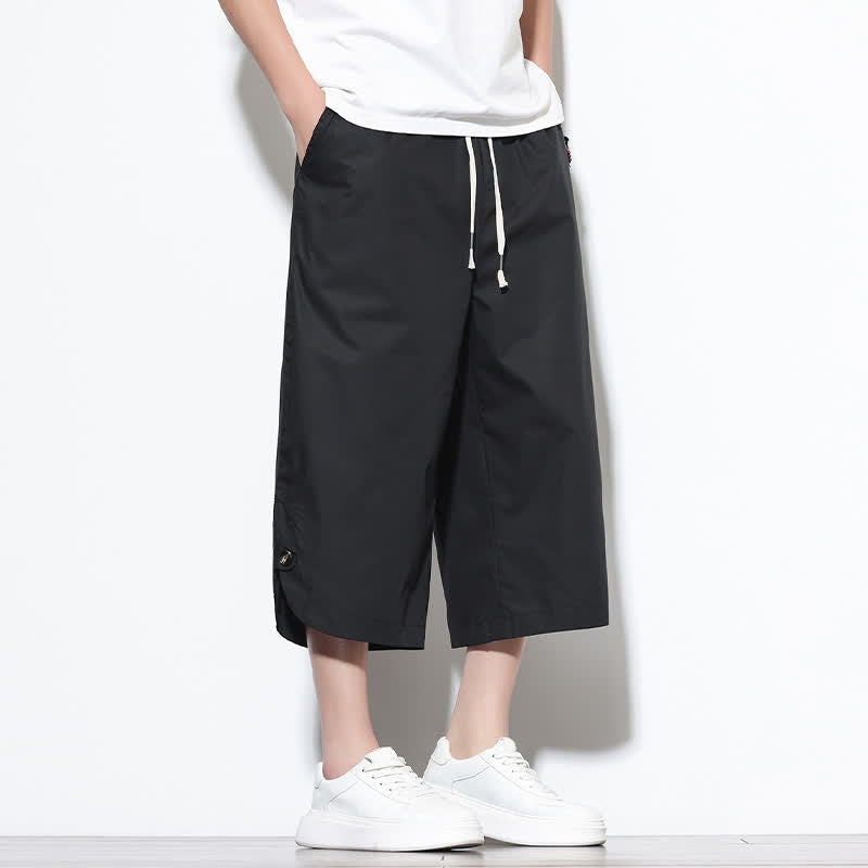 Buddha Stones Summer Casual Drawstring Side Slit Solid Cotton Men's Harem Pants With Pockets - image 12