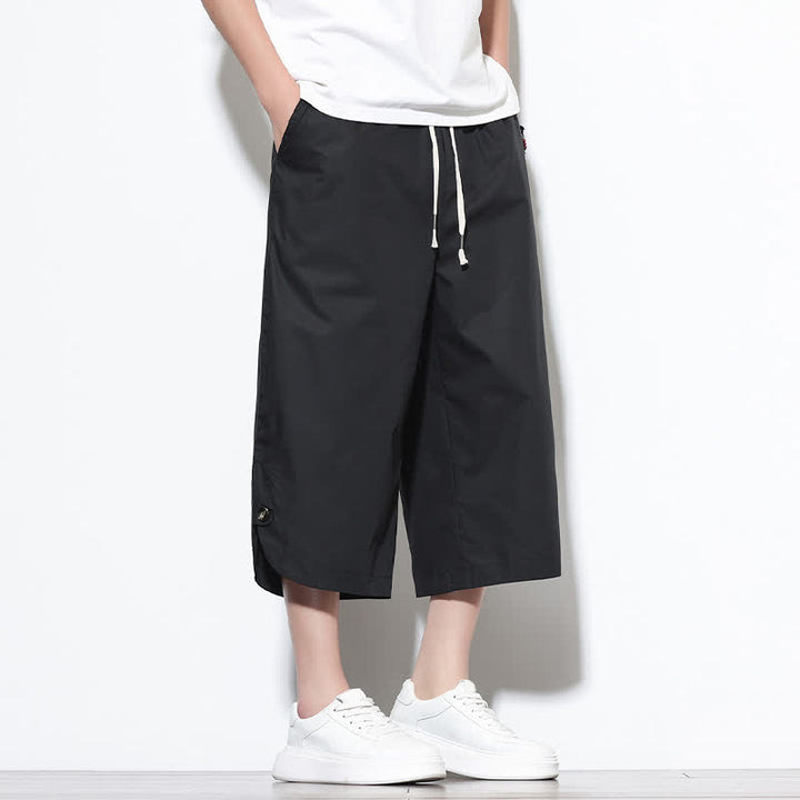 Buddha Stones Summer Casual Drawstring Side Slit Solid Cotton Men's Harem Pants With Pockets - image 12