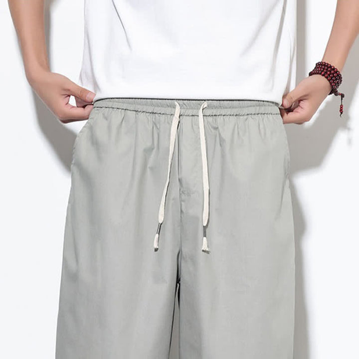 Buddha Stones Summer Casual Drawstring Side Slit Solid Cotton Men's Harem Pants With Pockets - image 27