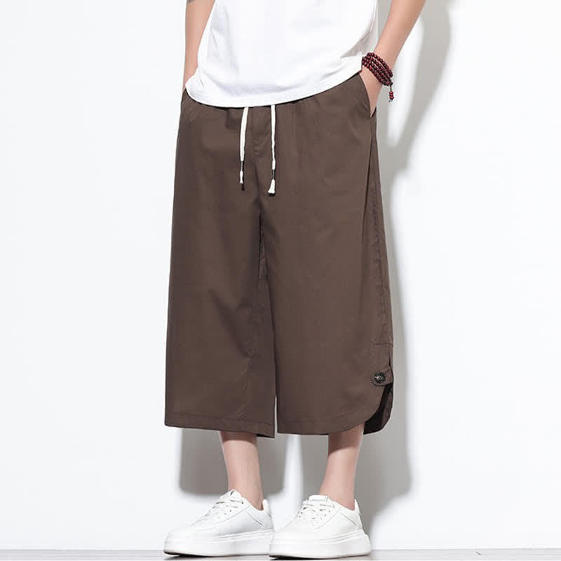 Buddha Stones Summer Casual Drawstring Side Slit Solid Cotton Men's Harem Pants With Pockets - image 34