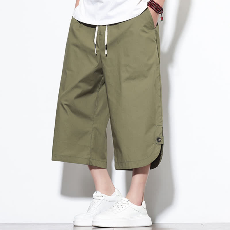 Buddha Stones Summer Casual Drawstring Side Slit Solid Cotton Men's Harem Pants With Pockets - image 5