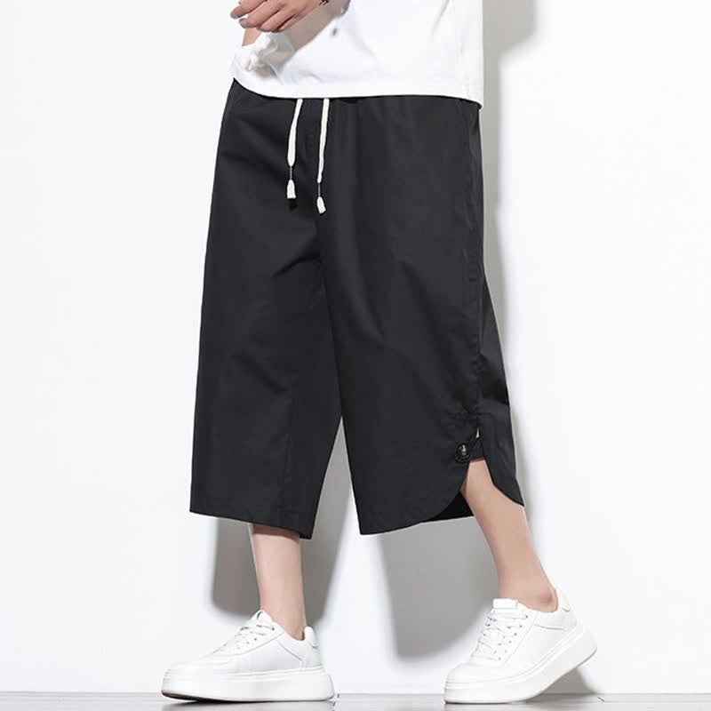 Buddha Stones Summer Casual Drawstring Side Slit Solid Cotton Men's Harem Pants With Pockets - Black - US/UK/AU46，EU56 (5XL) - image 9