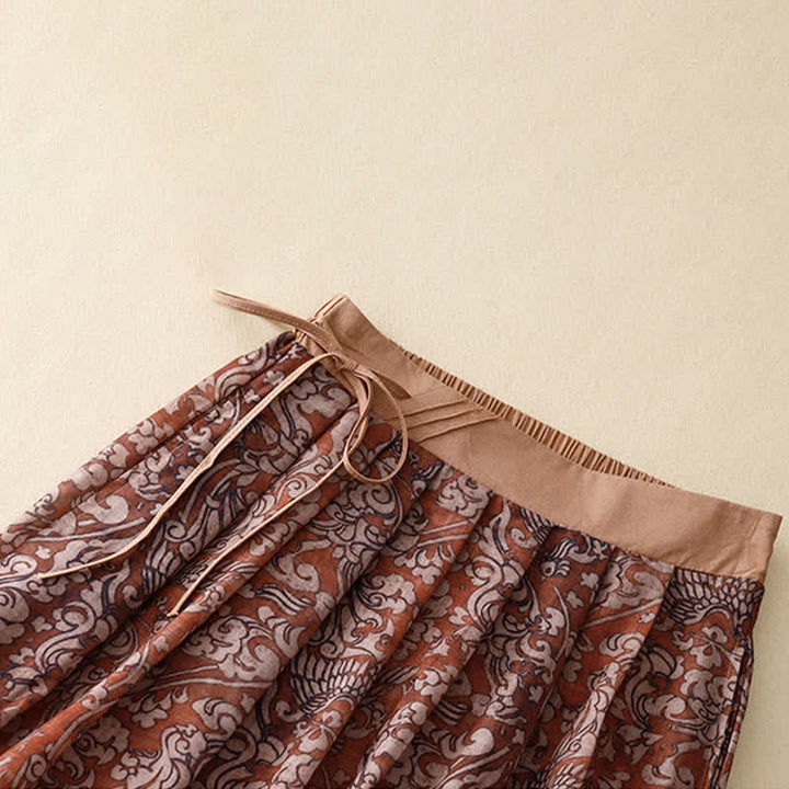 Buddha Stones Summer Drawstring Floral Print Lace-up Women's Skirts With Pockets - image 2