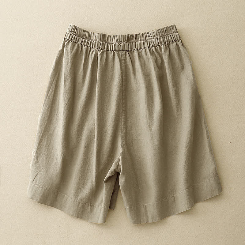 Buddha Stones Summer Minimalist Button-Up Elastic Waist Solid Women's Shorts With Pockets - image 1