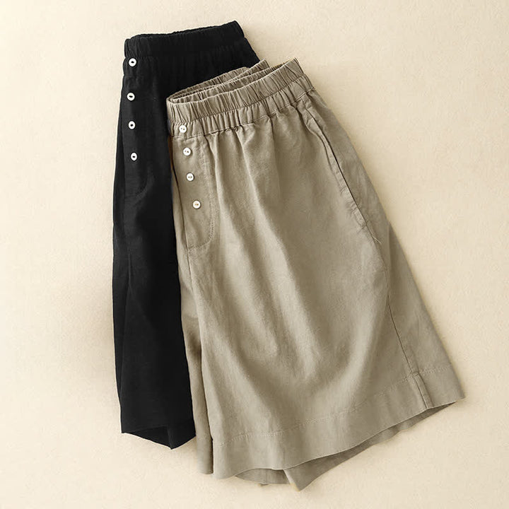 Buddha Stones Summer Minimalist Button-Up Elastic Waist Solid Women's Shorts With Pockets - image 16