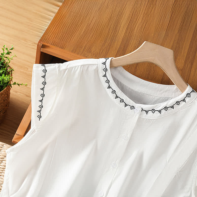 Buddha Stones Summer Button-Up Solid Crew Neck Women's Sleeveless Shirts - image 16
