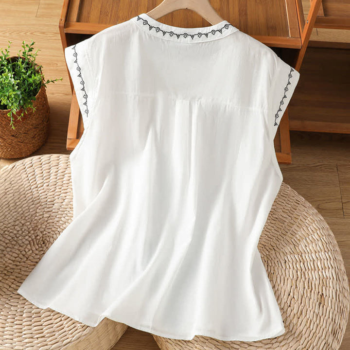Buddha Stones Summer Button-Up Solid Crew Neck Women's Sleeveless Shirts - image 13