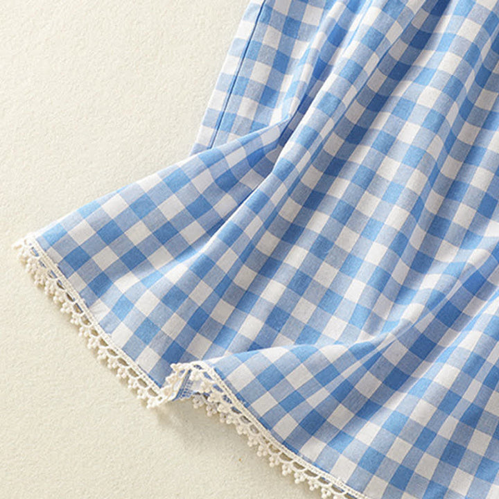 Buddha Stones Summer Pleated Yoke Gingham Check Women's Sleeveless T-Shirts Tank Top - image 6
