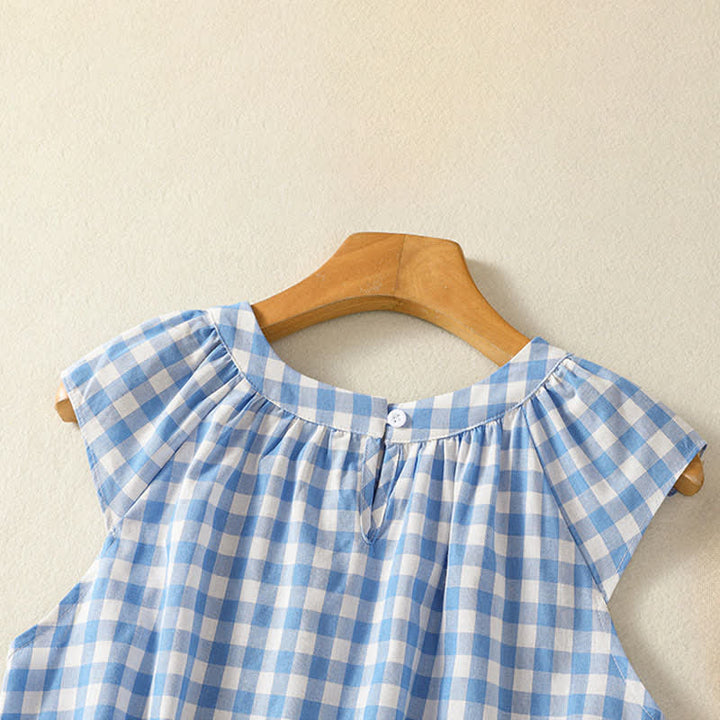 Buddha Stones Summer Pleated Yoke Gingham Check Women's Sleeveless T-Shirts Tank Top - image 3