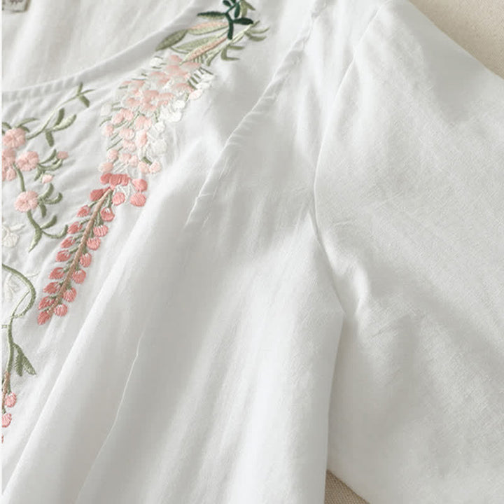 Buddha Stones Spring Embroidery Side Slit Floral Women's Three-Quarter Sleeve Shirts - image 23