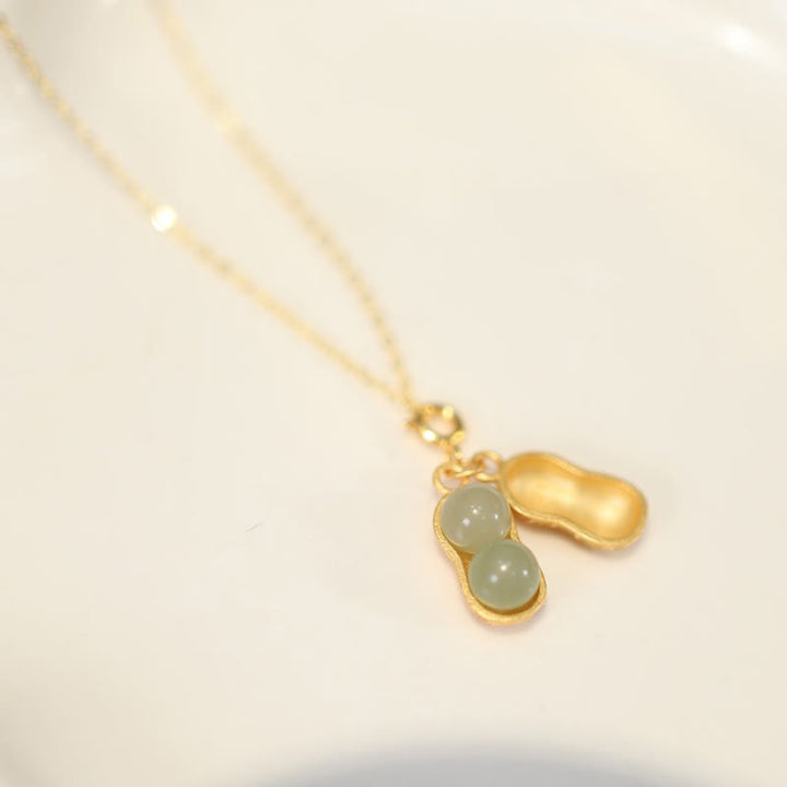 Buddha Stones 925 Sterling Silver Hetian Jade Peanut Good Things Happen Prosperity Necklace Pendant - Hetian Jade(Prosperity♥Abundance) - image 0