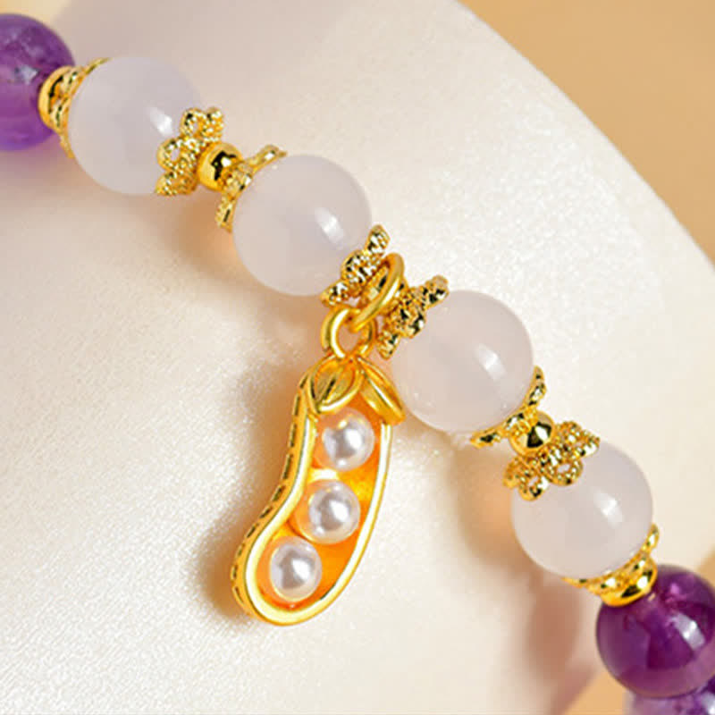 Buddha Stones Natural Amethyst White Agate Peanut Good Things Happen Spiritual Bracelet - image 9
