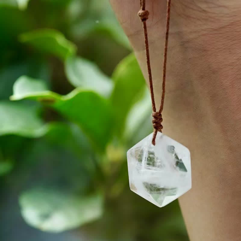 Buddha Stones Star of David Carving Clear Quartz Indian Agate Amethyst Healing Necklace Pendant - image 1