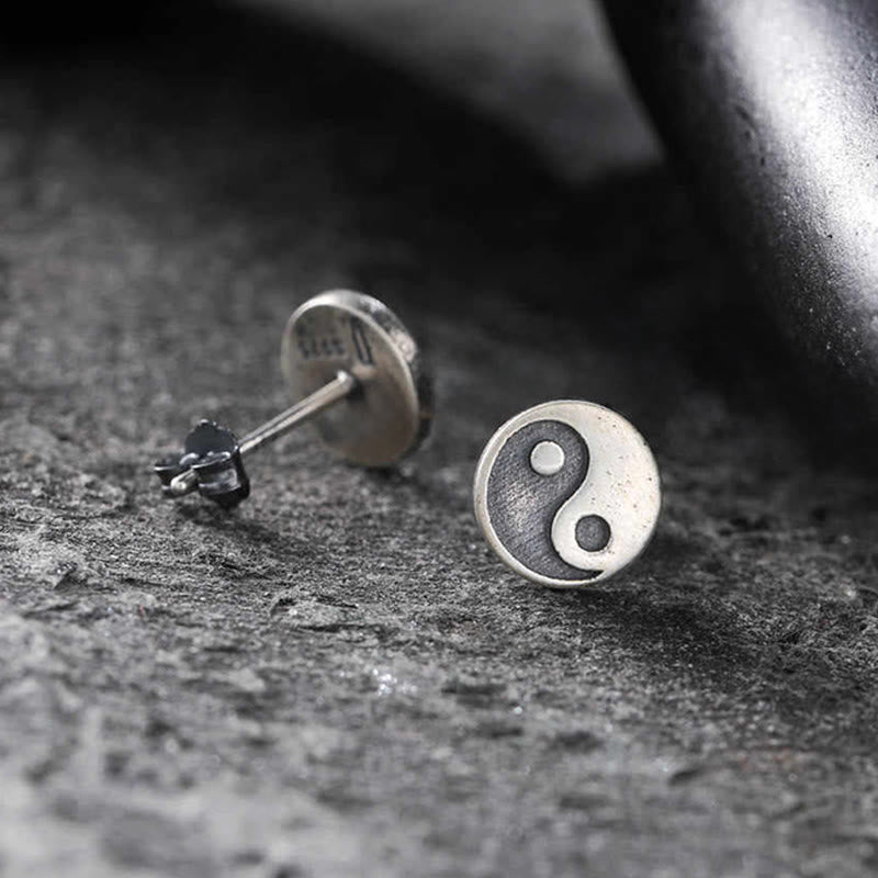 Buddha Stones 925 Sterling Silver Yin Yang Balance One Stud Earring - image 1