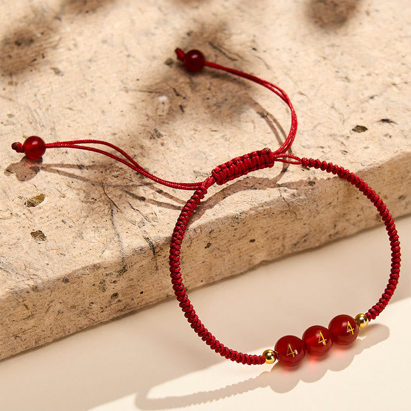 Buddha Stones Angel Number Red String Red Agate Beads Luck Braided Adjustable Bracelet - image 2
