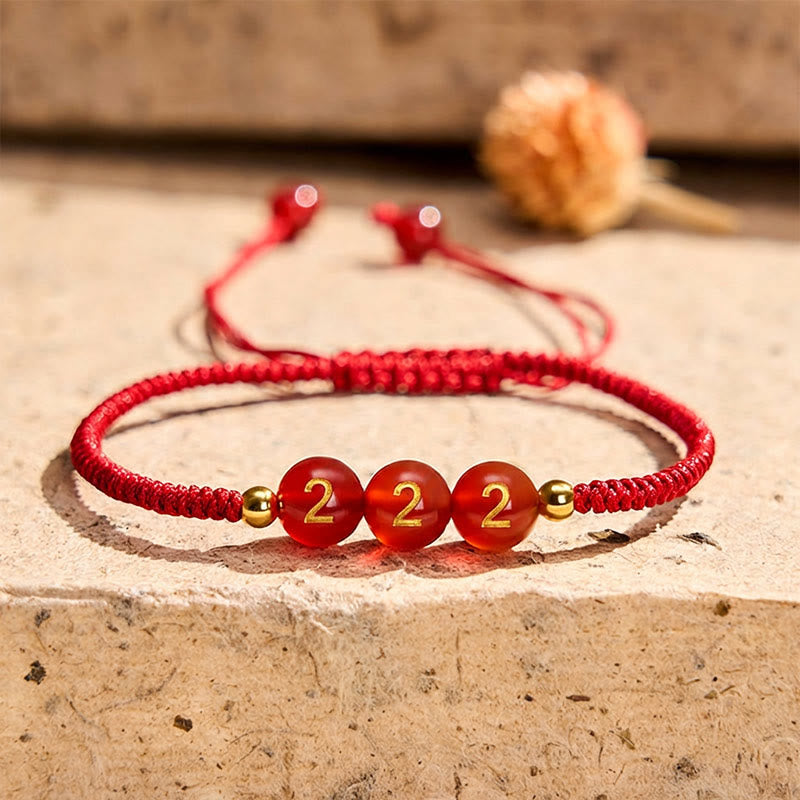 Buddha Stones Angel Number Red String Red Agate Beads Luck Braided Adjustable Bracelet - 222 Angel Number - Red String(Wrist Circumference 15-22cm) - image 12