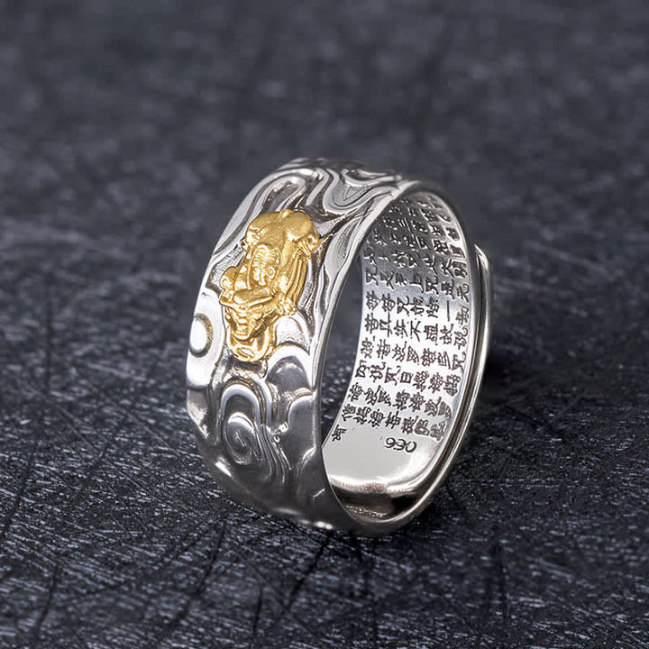 Buddha Stones Pixiu Heart Sutra Copper Adjustable Wealth Ring - Golden Pixiu - image 0